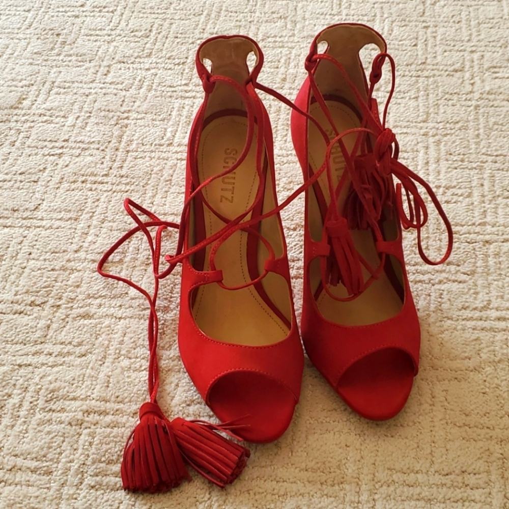 Schutz red suede heels